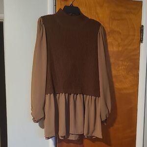 Eloquii Brown Long Sweater Blouse Combo